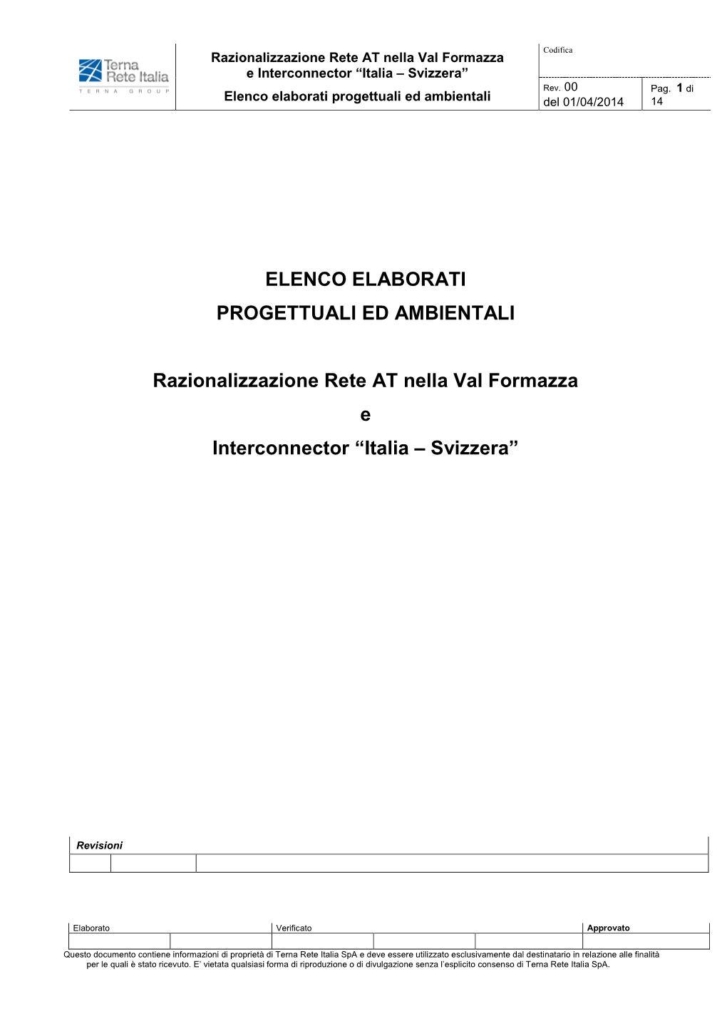 Elenco Elaborati Val Formazza Interconnector Deposito