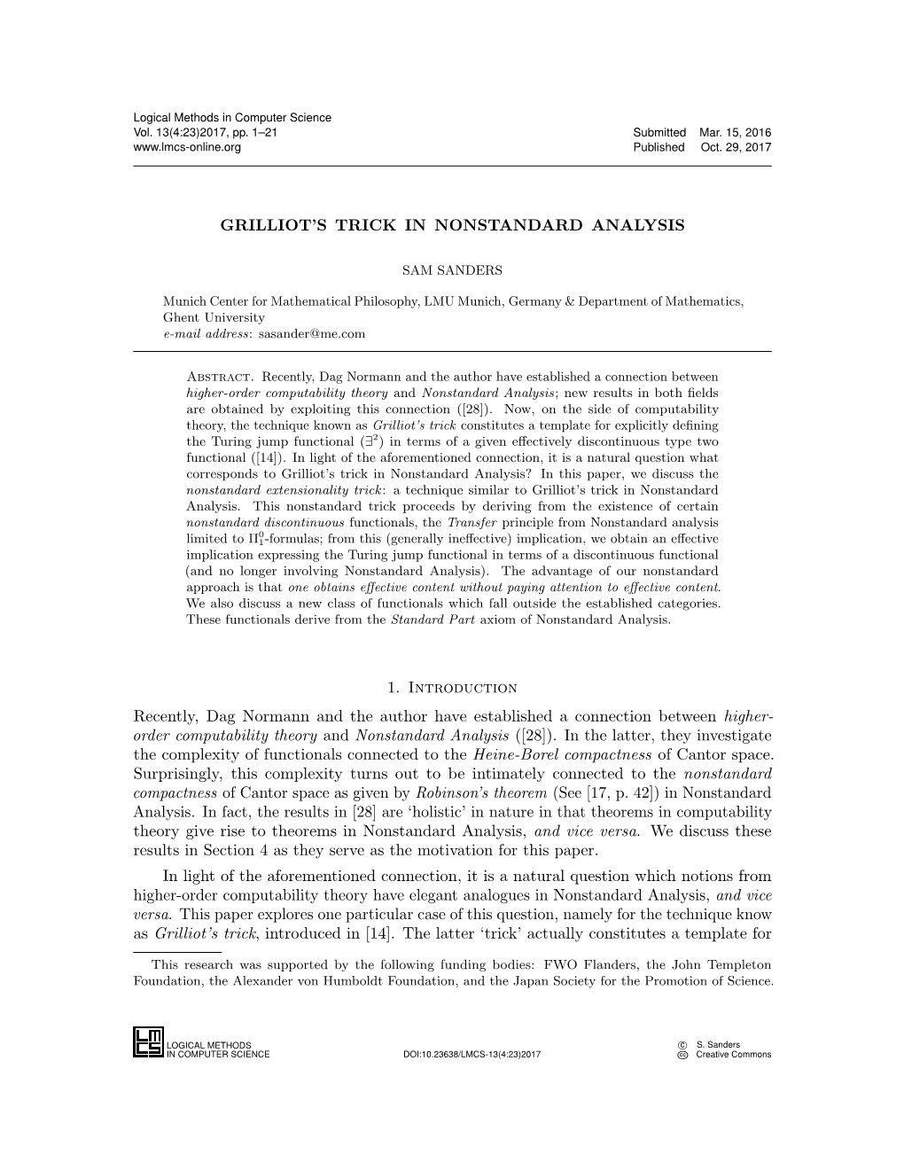 Grilliot's Trick in Nonstandard Analysis 1