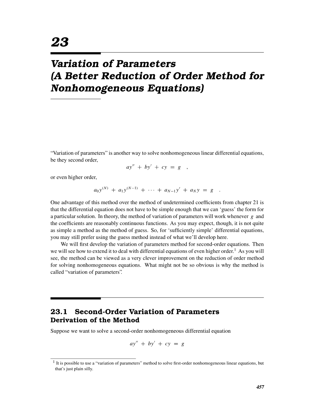 Variation of Parameters (A Better Reduction of Order Method for Nonhomogeneous Equations)