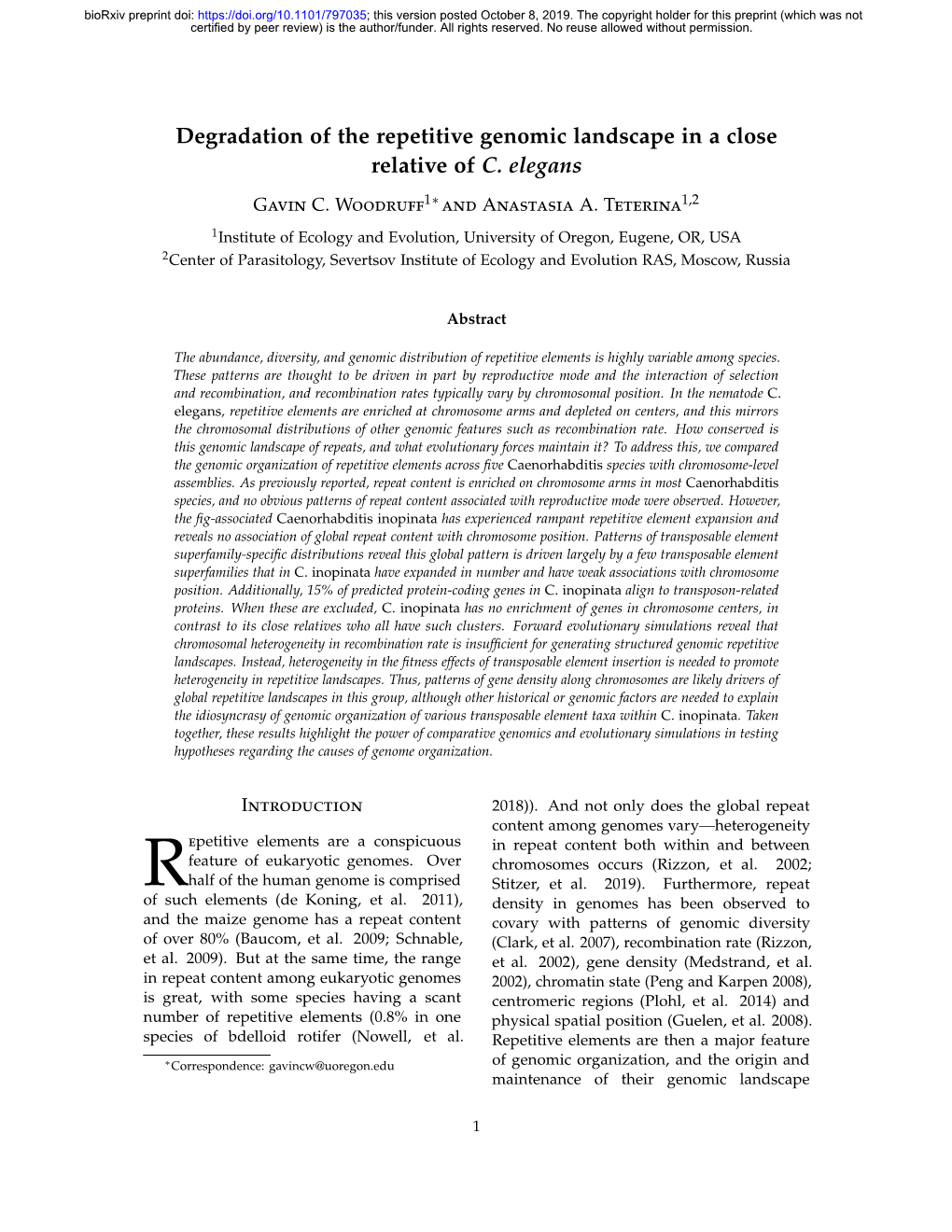 Degradation of the Repetitive Genomic Landscape in a Close Relative of C. Elegans