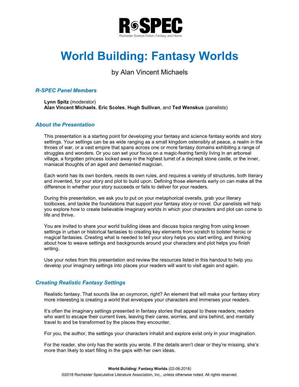 World Building: Fantasy Worlds