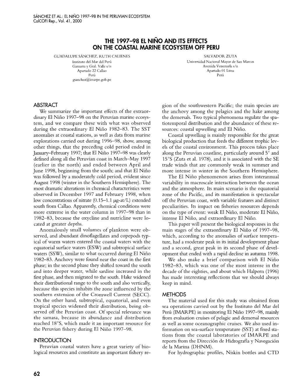 The 1997-98 El Nino and Its Effects on the Coastal Marine Ecosystem Off Peru