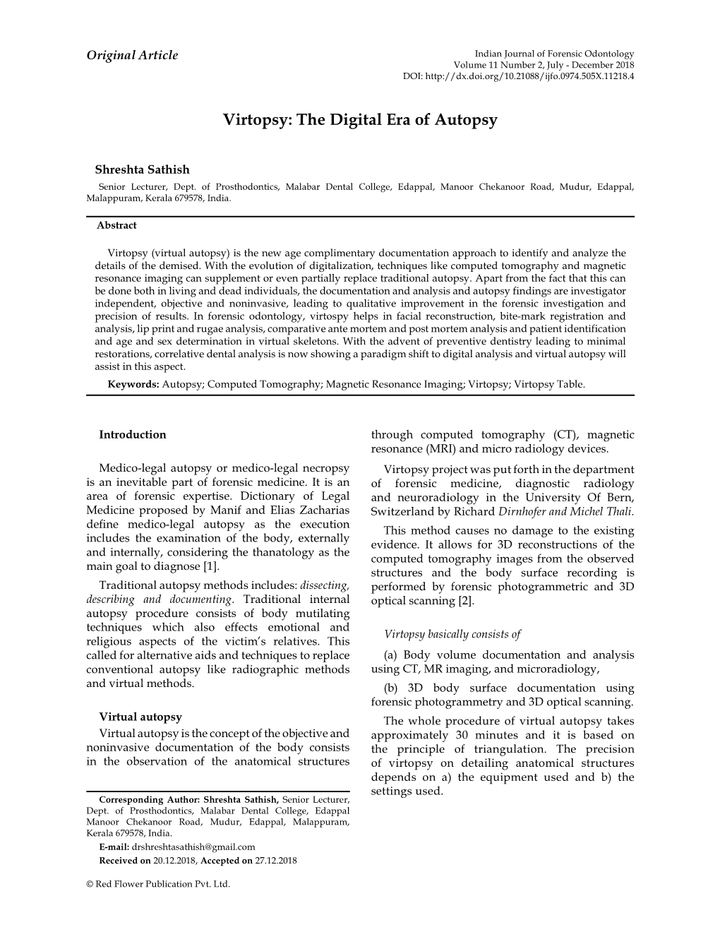 Virtopsy: the Digital Era of Autopsy