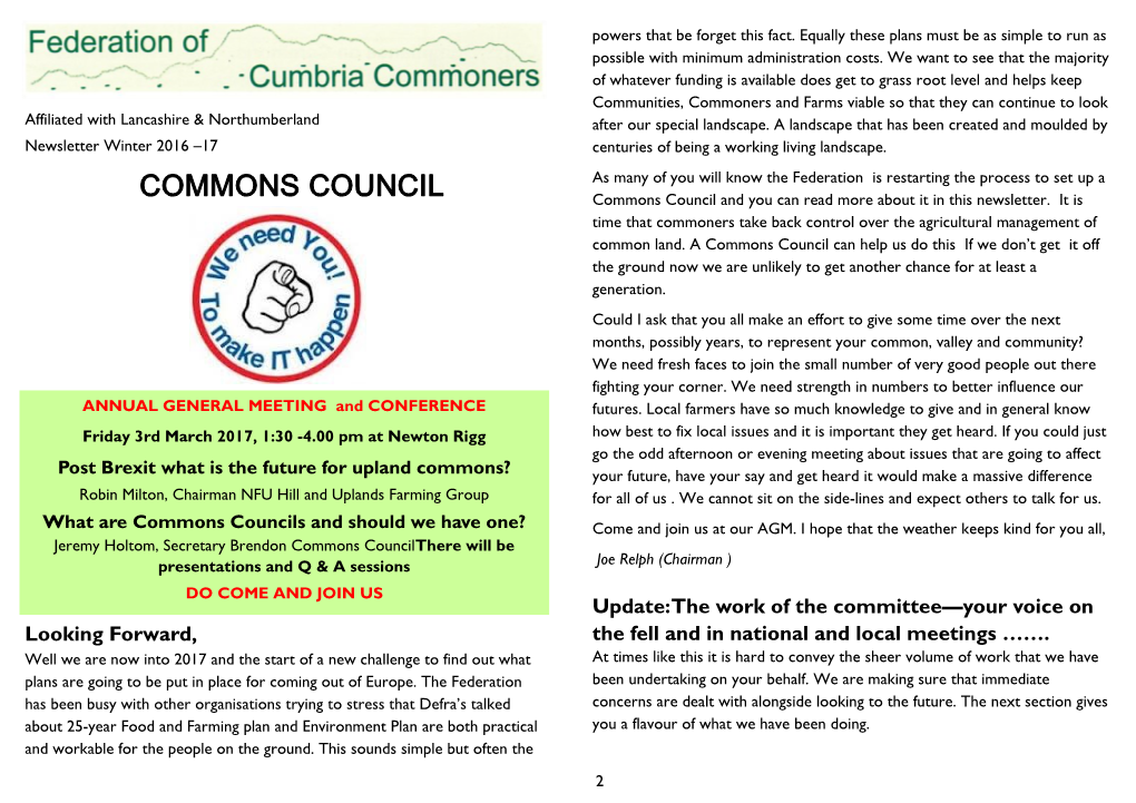 COMMONS COUNCIL Commons Council and You Can Read More About It in This Newsletter