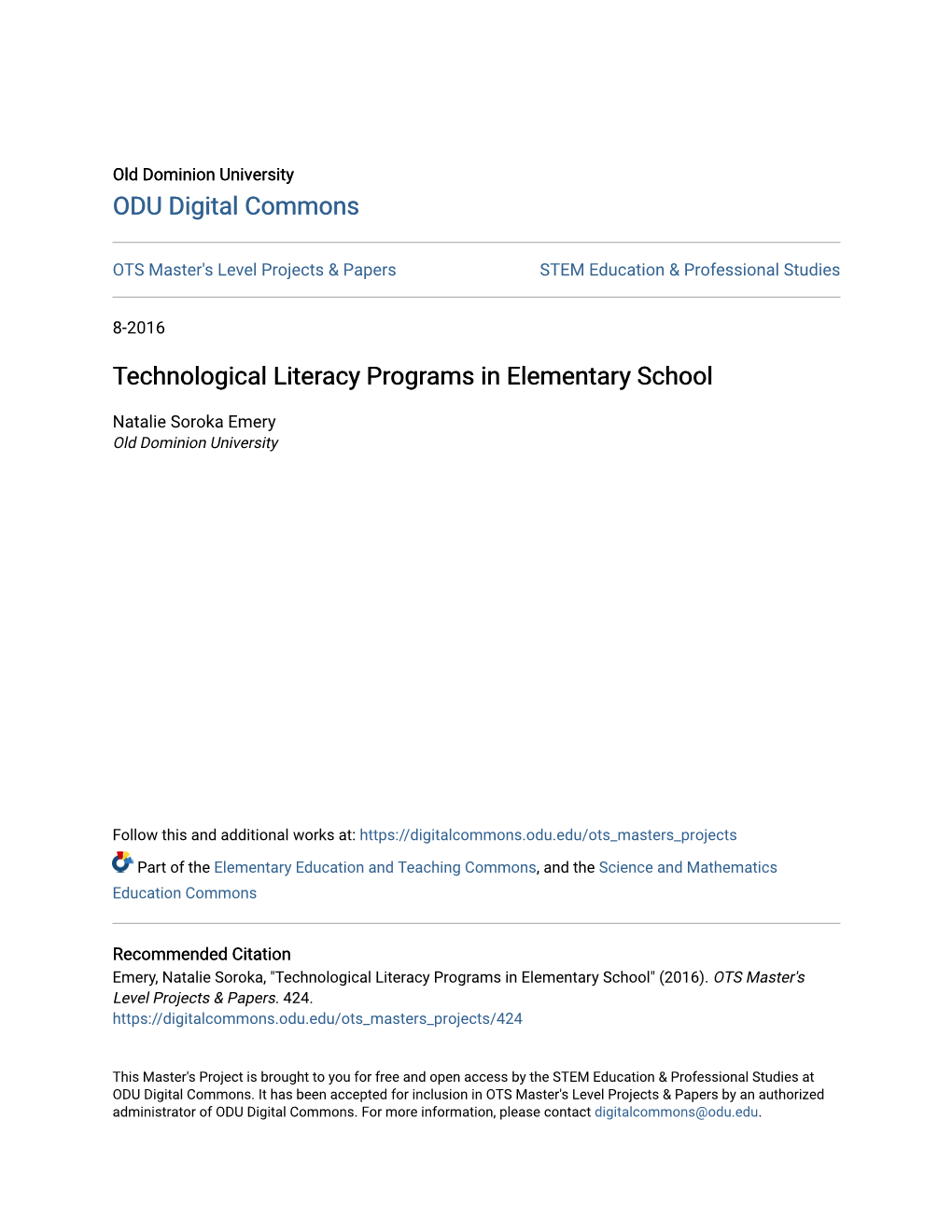 Technological Literacy Programs in Elementary School