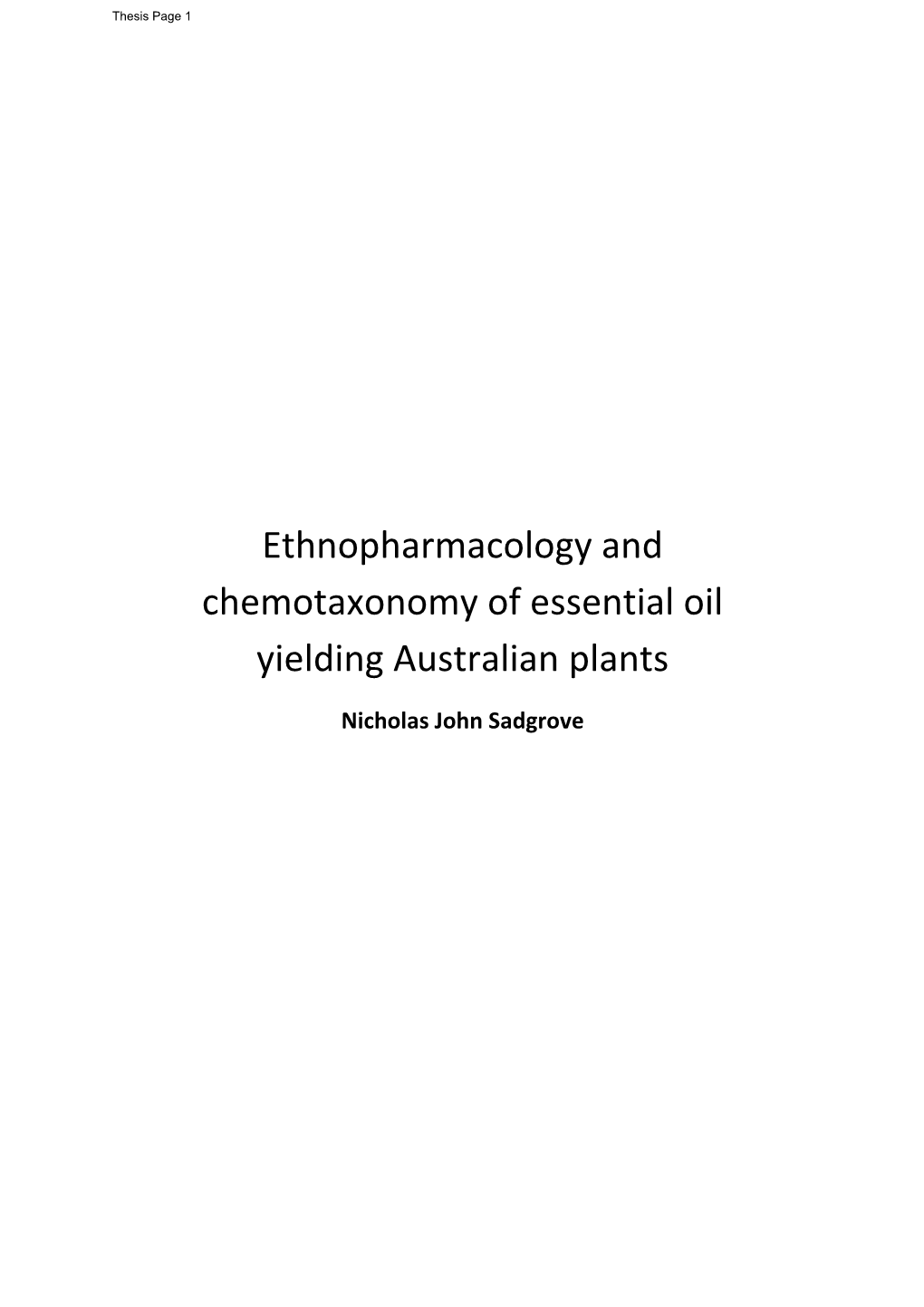 Ethnopharmacology and Chemotaxonomy of Essential Oil Yielding Australian Plants