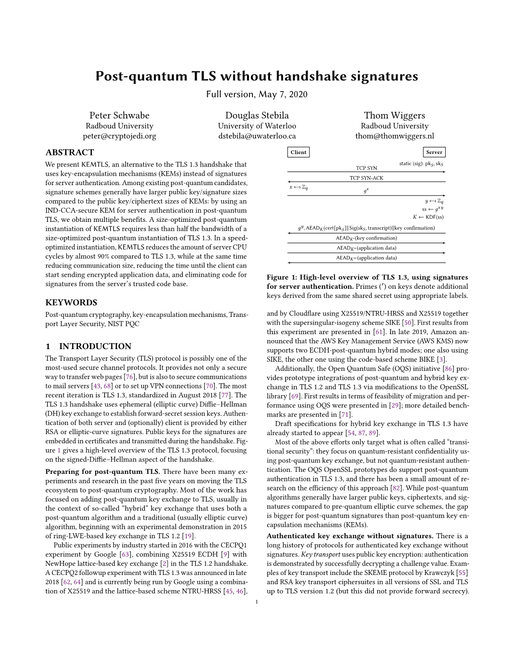 Post-Quantum TLS Without Handshake Signatures Full Version, May 7, 2020