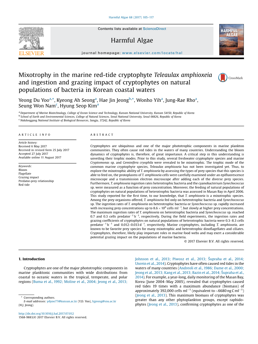 Yoo Et Al 2017 Mixotrophy in the Marine Red-Tide Cryptophyte