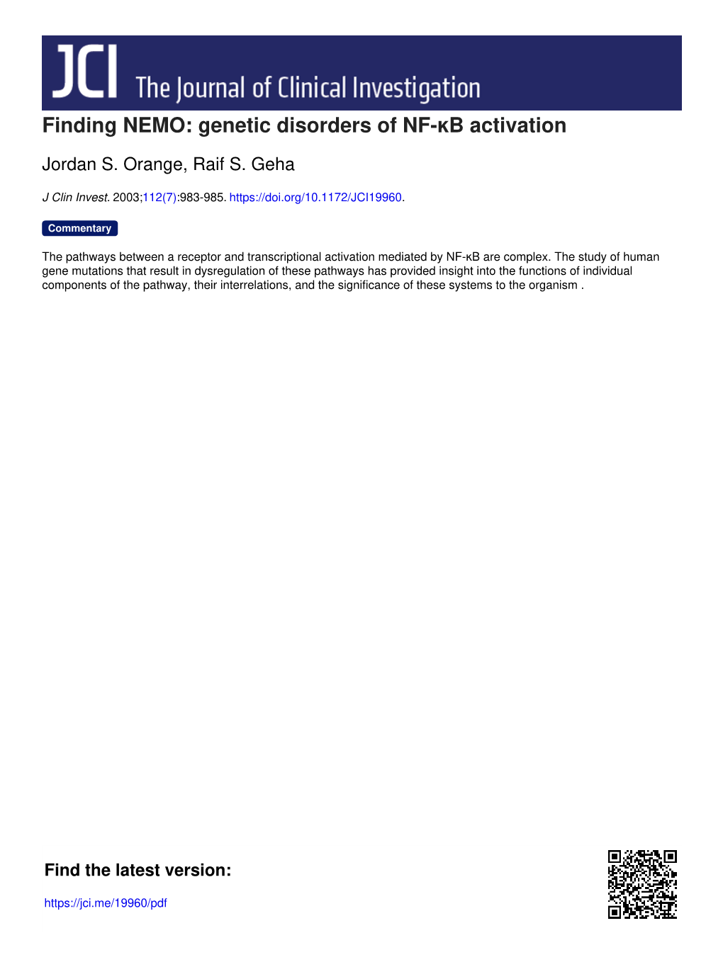 Genetic Disorders of NF-Κb Activation