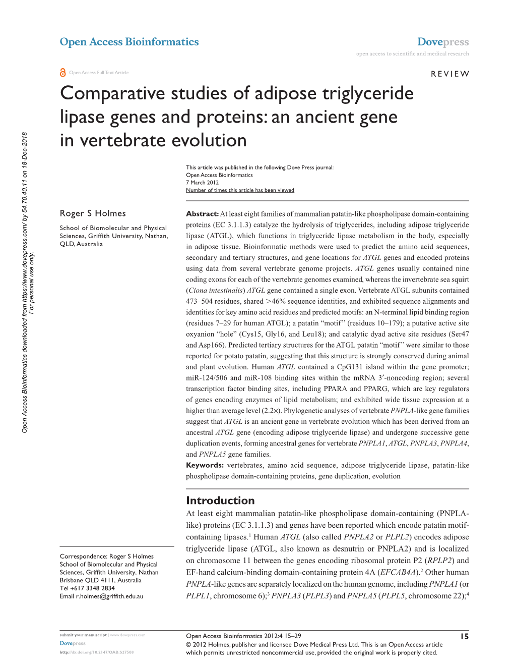 Comparative Studies of Adipose Triglyceride Lipase Genes and Proteins: an Ancient Gene in Vertebrate Evolution