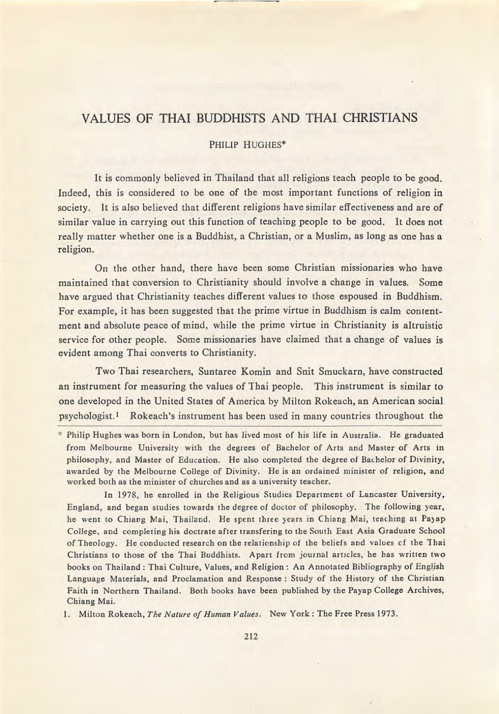 Values of Thai Buddhists and Thai Christians