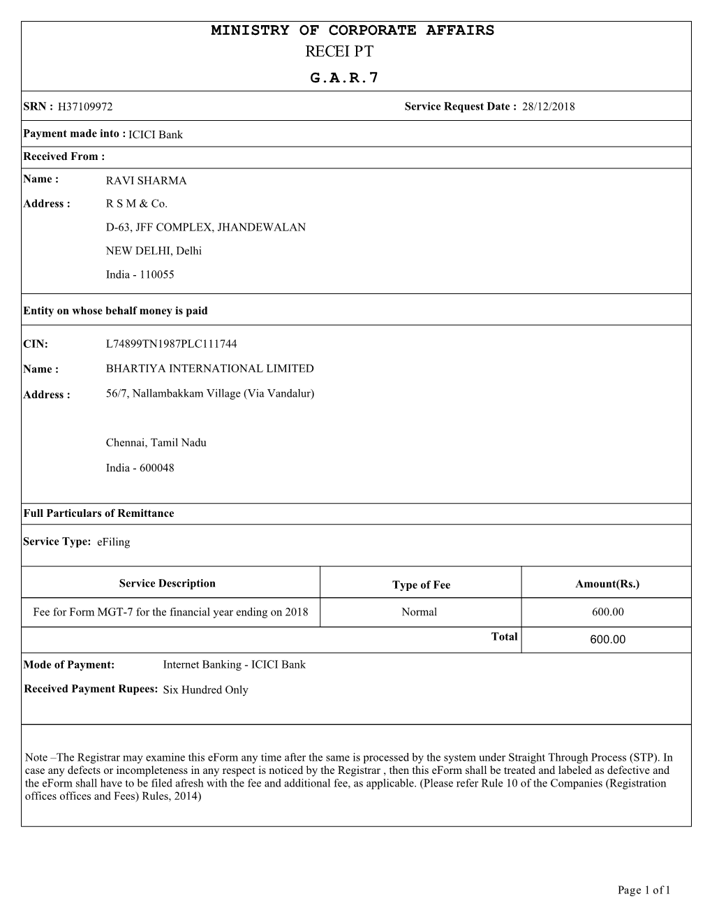 Annual Return [Pursuant to Sub-Section(1) of Section 92 of the Companies Act, 2013 and Sub-Rule (1) of Rule 11Of the Companies (Management And