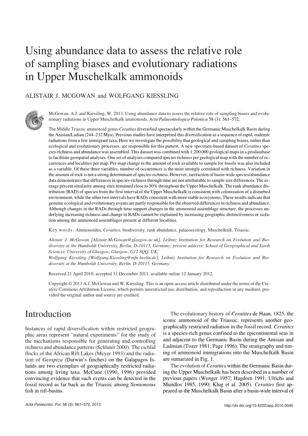 Using Abundance Data to Assess the Relative Role of Sampling Biases and Evolutionary Radiations in Upper Muschelkalk Ammonoids