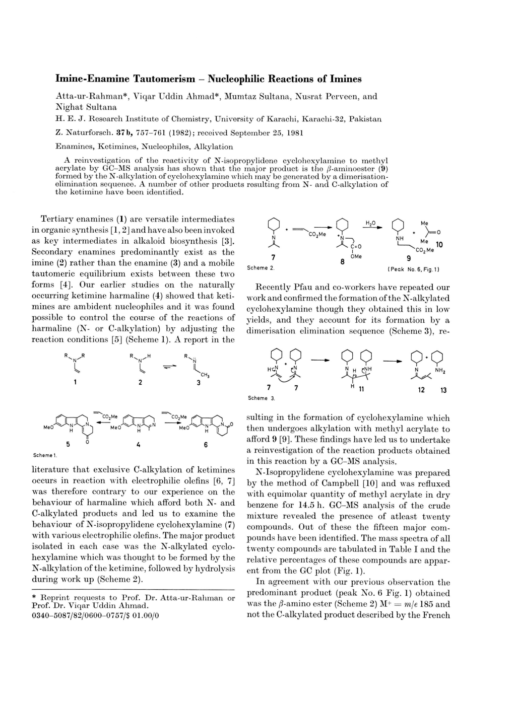 Imine-Enamine Tautomerism - Nucleophilic Reactions of Imines