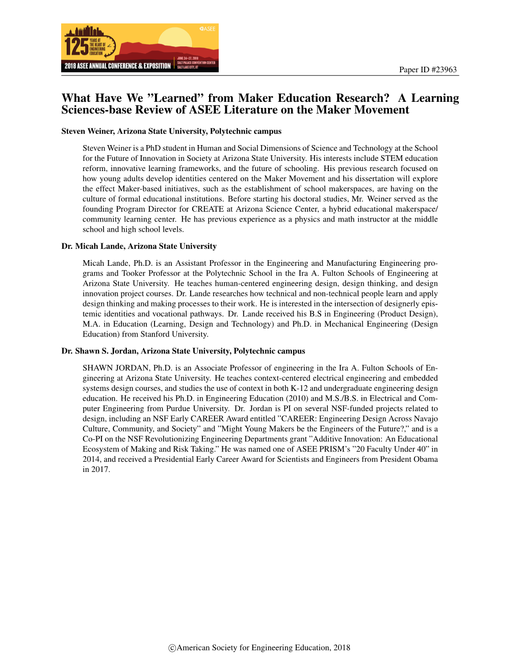 From Maker Education Research? a Learning Sciences-Base Review of ASEE Literature on the Maker Movement