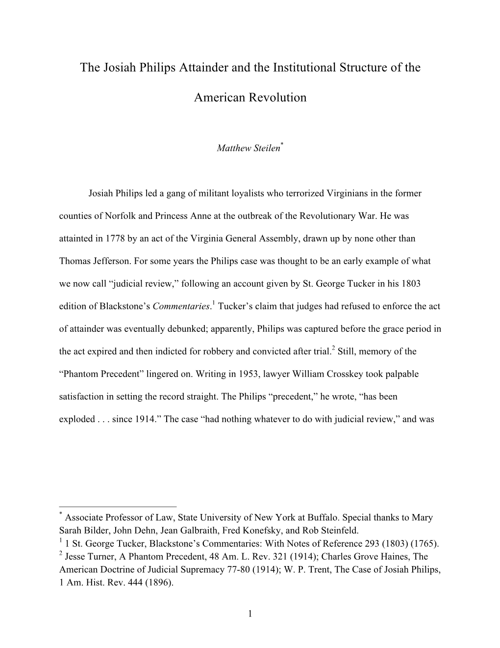 The Josiah Philips Attainder and the Institutional Structure of the American Revolution