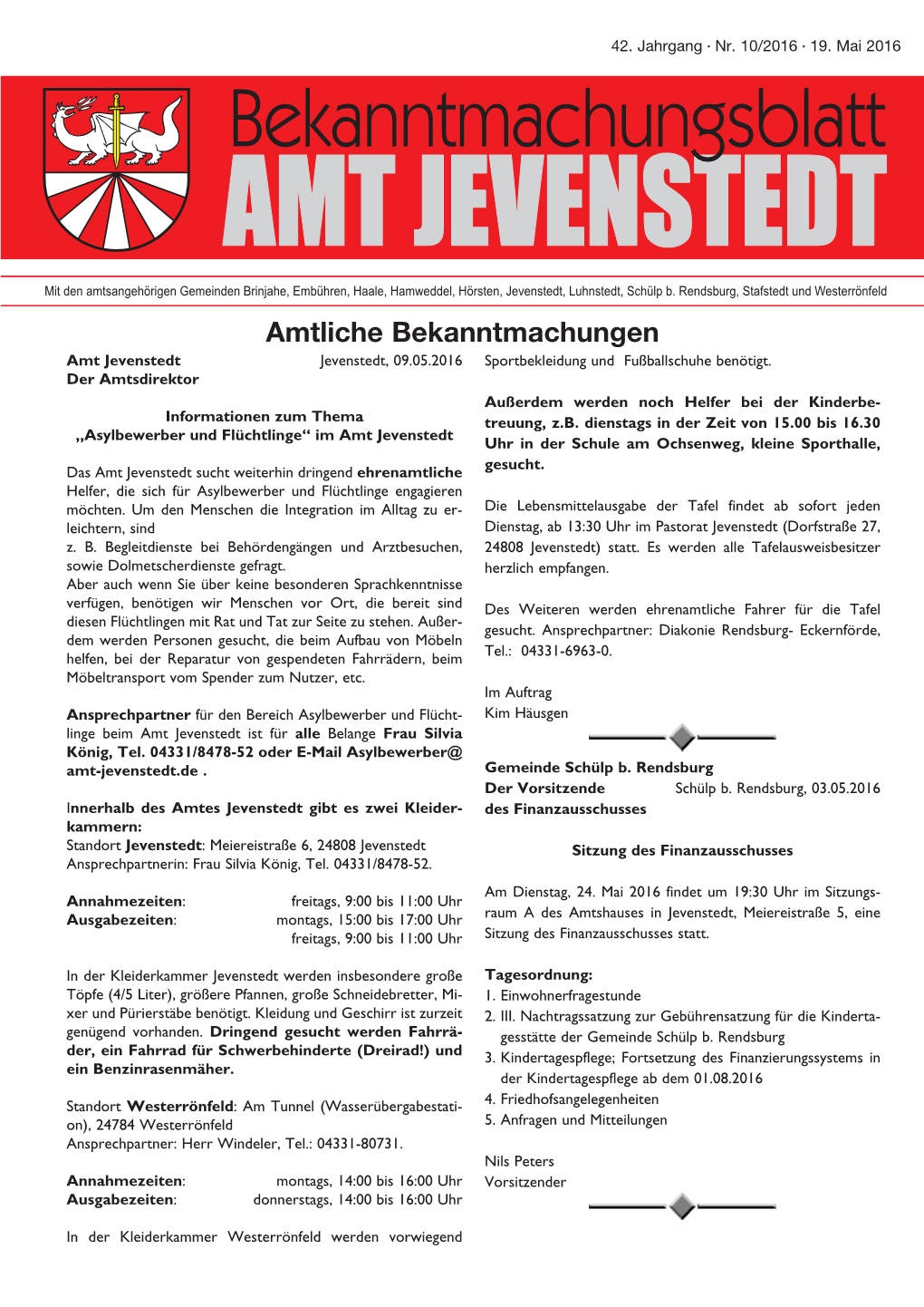 Gemeinde Schülp B. Rendsburg Der Vorsitzende Schülp B