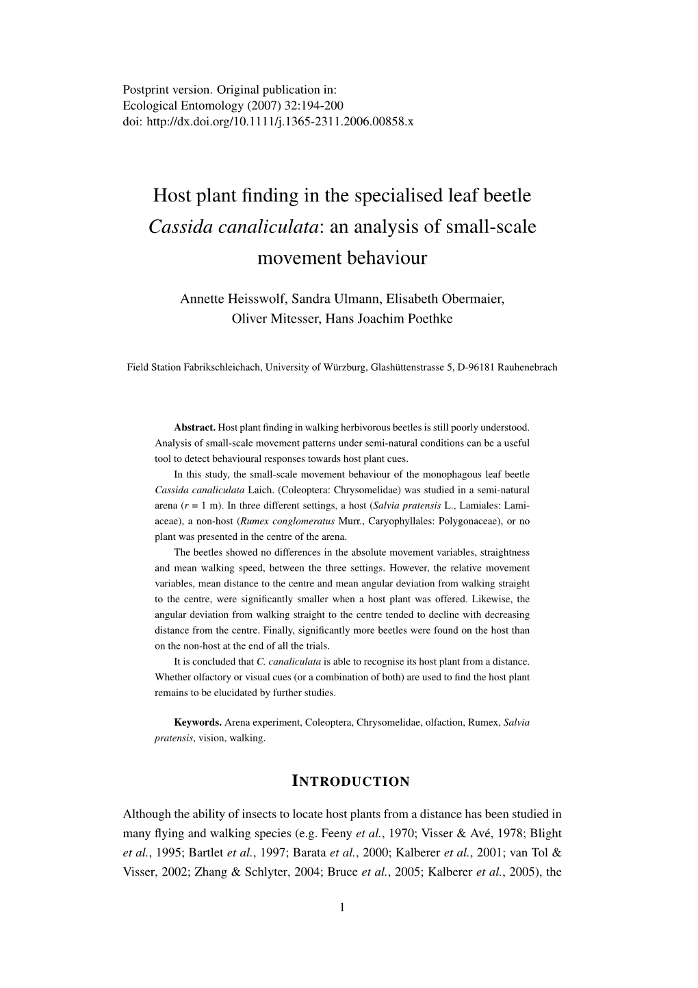 Host Plant Finding in the Specialised Leaf Beetle Cassida Canaliculata: An