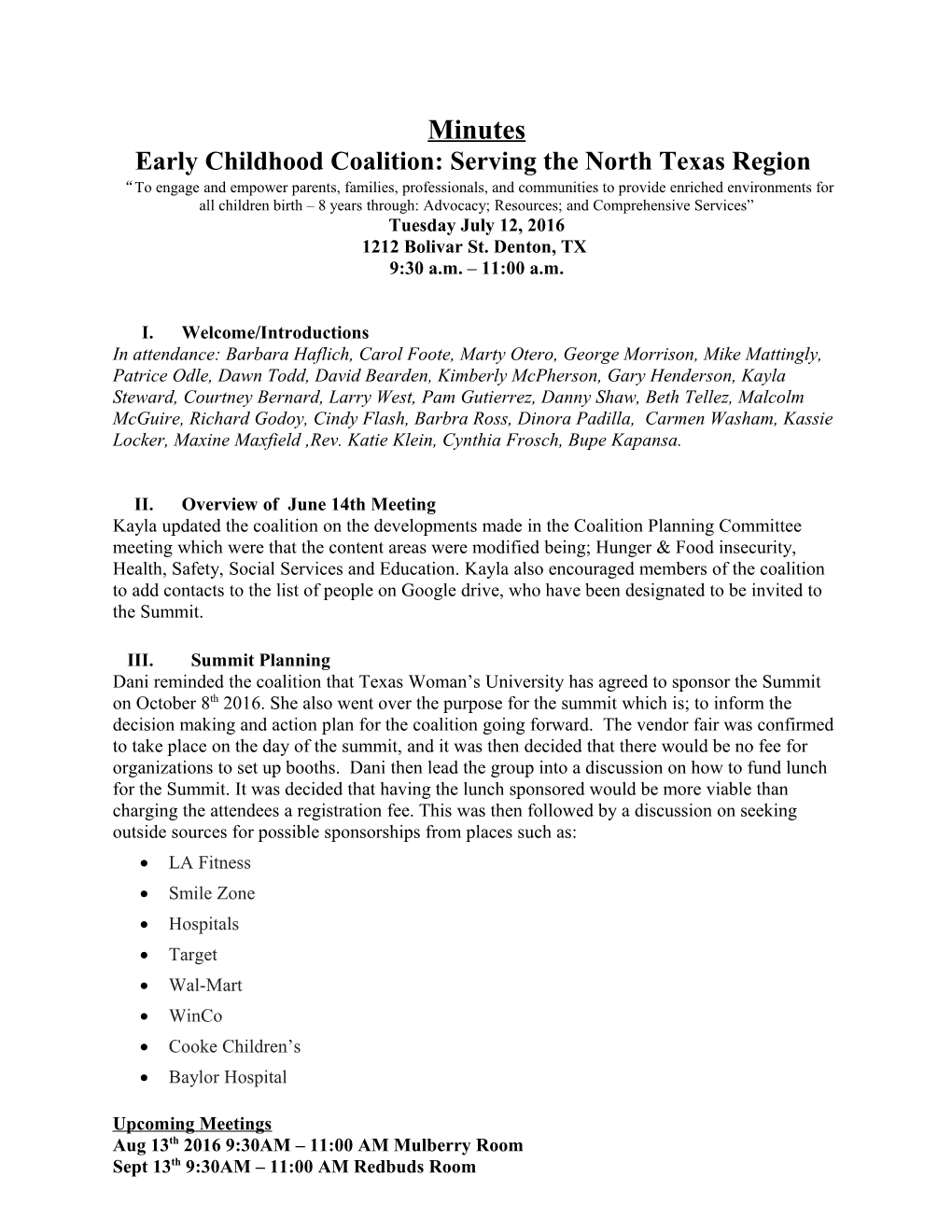 Early Childhood Coalition: Serving the North Texas Region