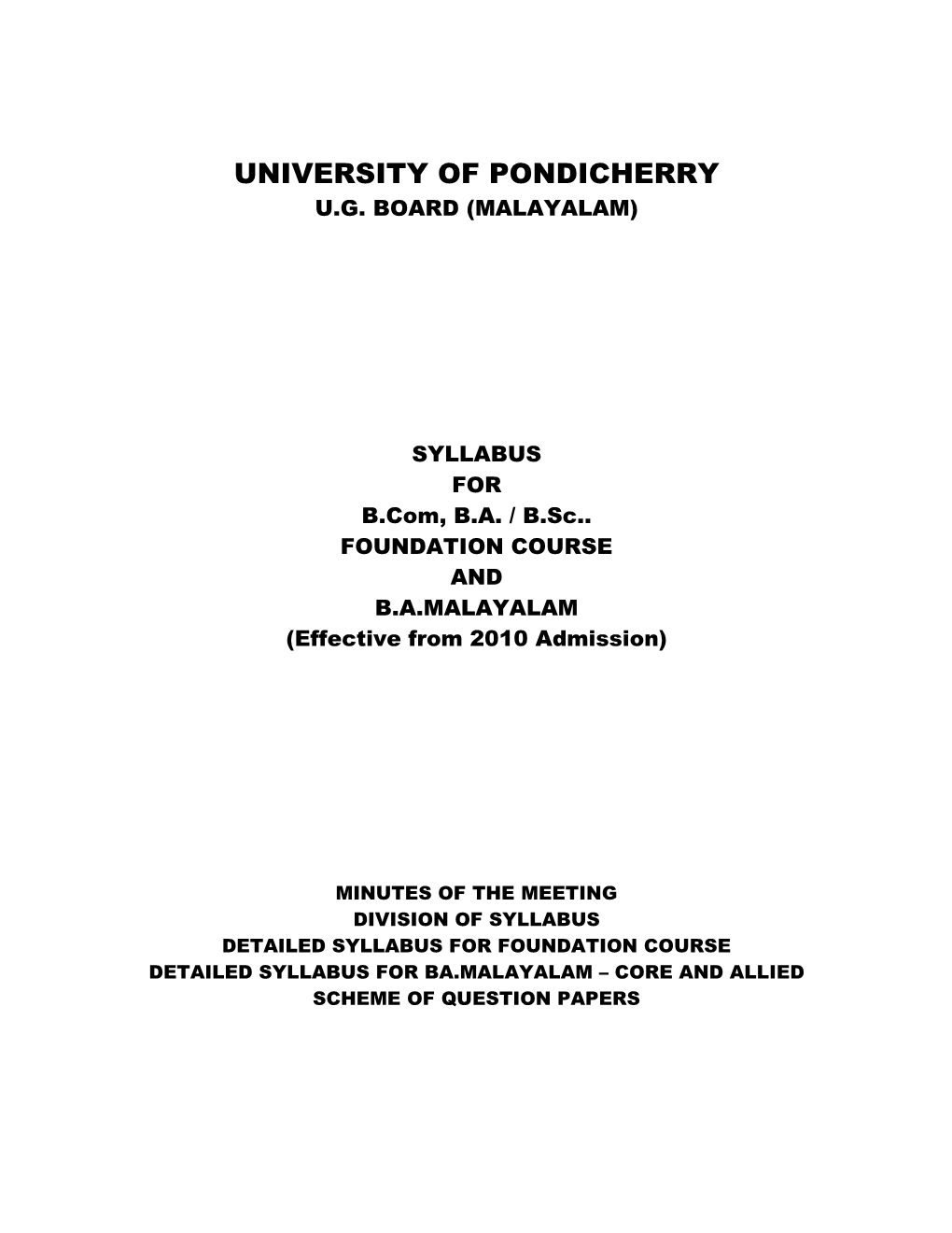 University of Pondicherry U.G
