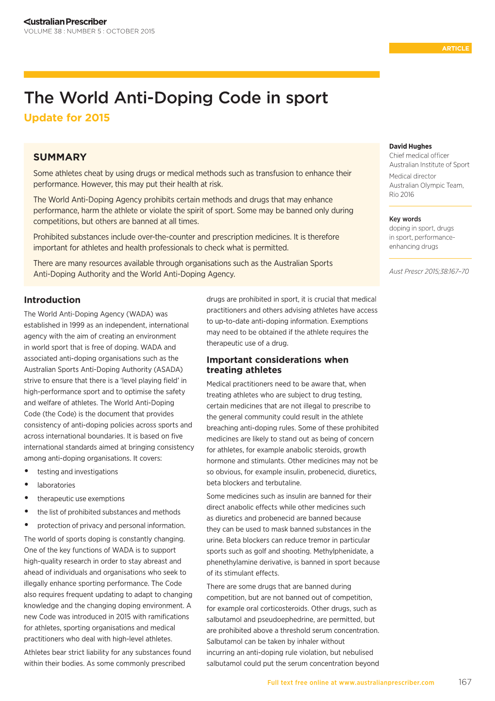 The World Anti-Doping Code in Sport Update for 2015