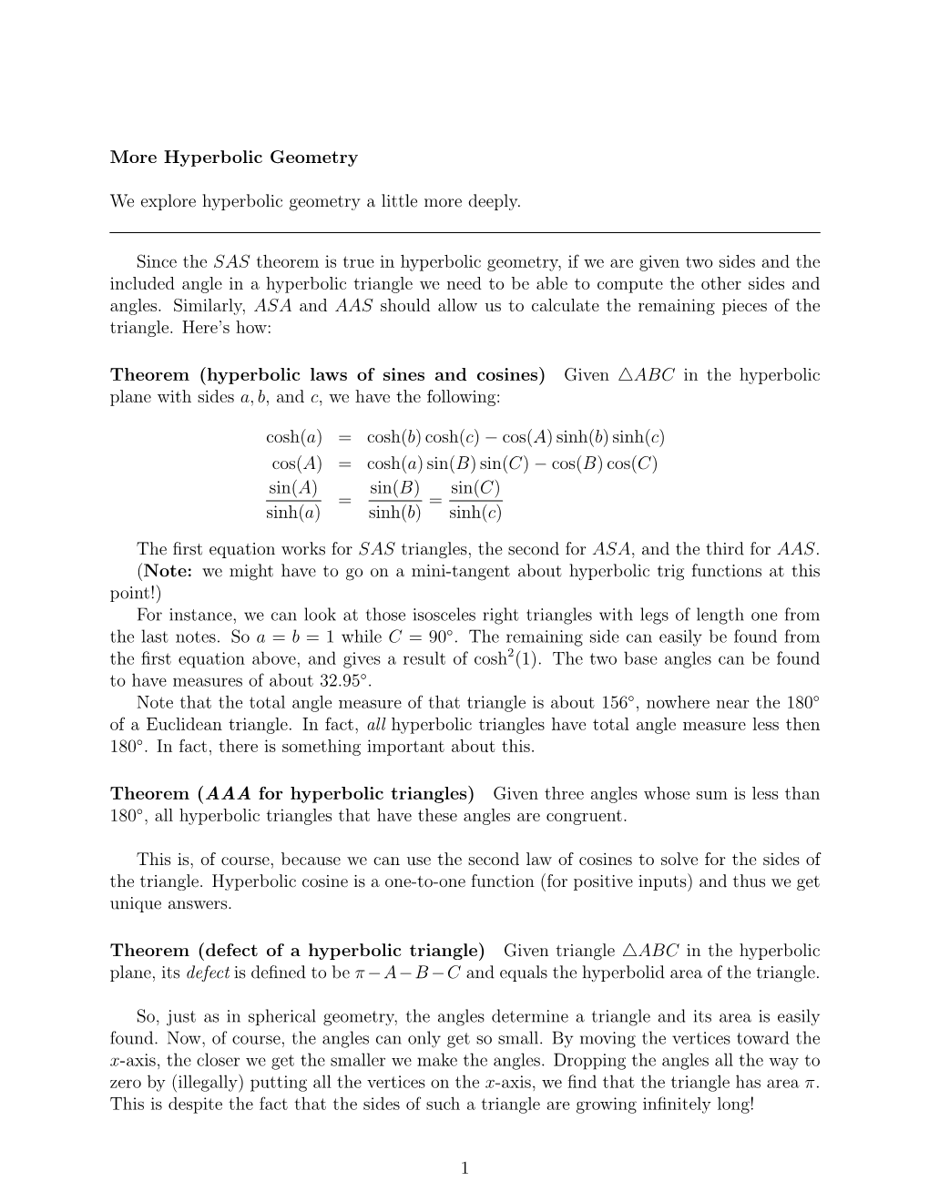 More Hyperbolic Geometry We Explore Hyperbolic Geometry a Little