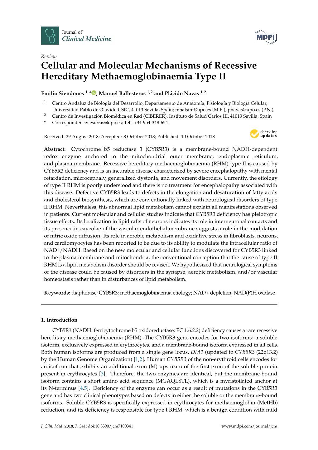 Cellular and Molecular Mechanisms of Recessive Hereditary Methaemoglobinaemia Type II