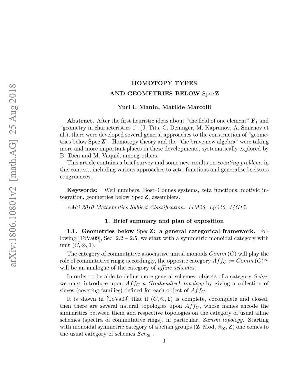 Homotopy Types and Geometries Below Spec