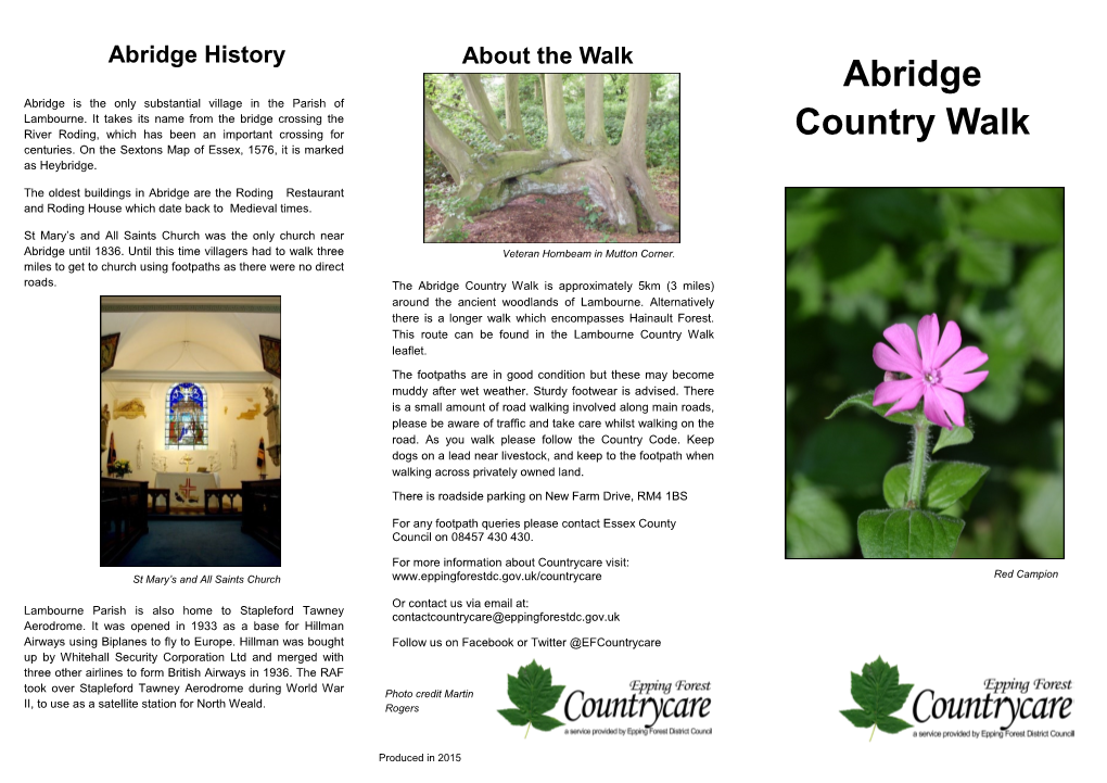 Abridge Country Walk Is Approximately 5Km (3 Miles) Around the Ancient Woodlands of Lambourne