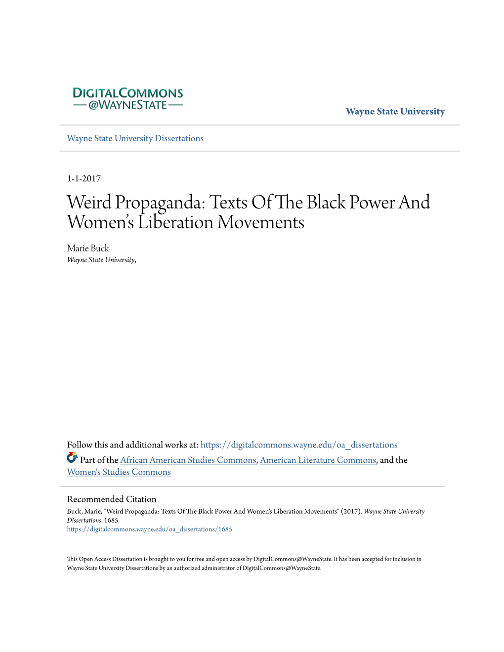 Weird Propaganda: Texts of the Black Power and Women's