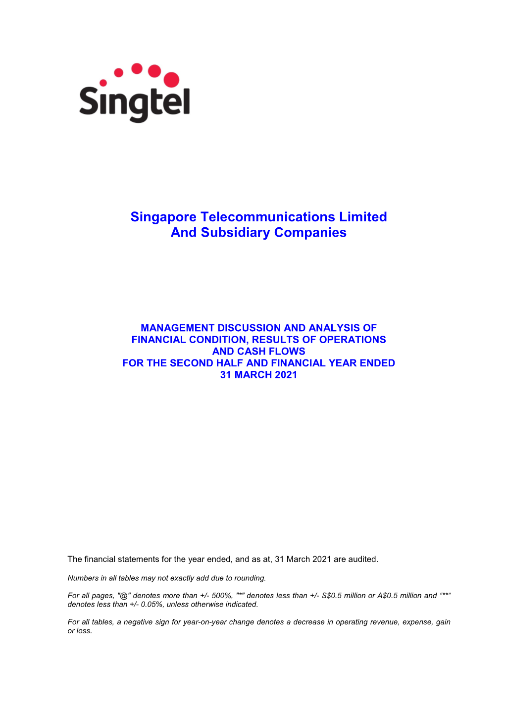 Singapore Telecommunications Limited and Subsidiary Companies