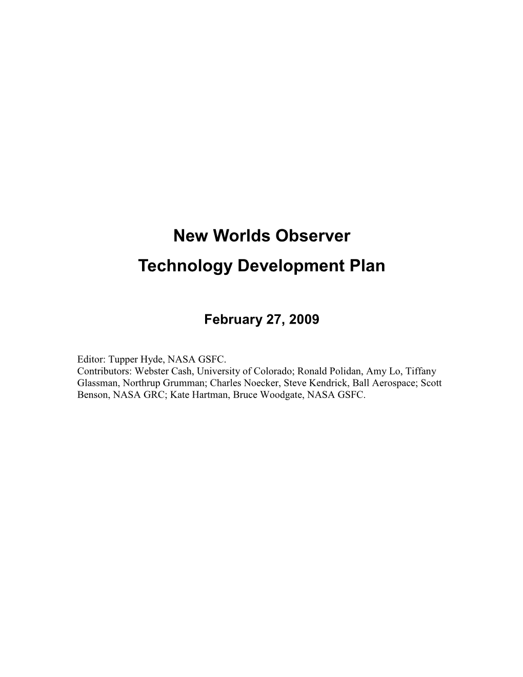 New Worlds Observer Technology Development Plan