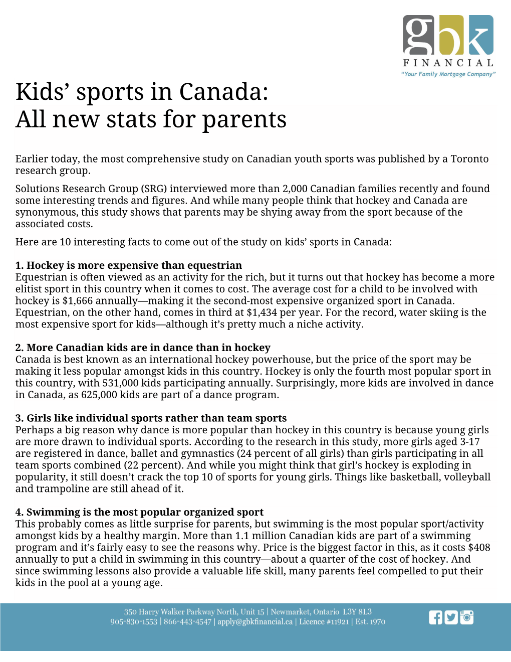 Kids' Sports in Canada: All New Stats for Parents