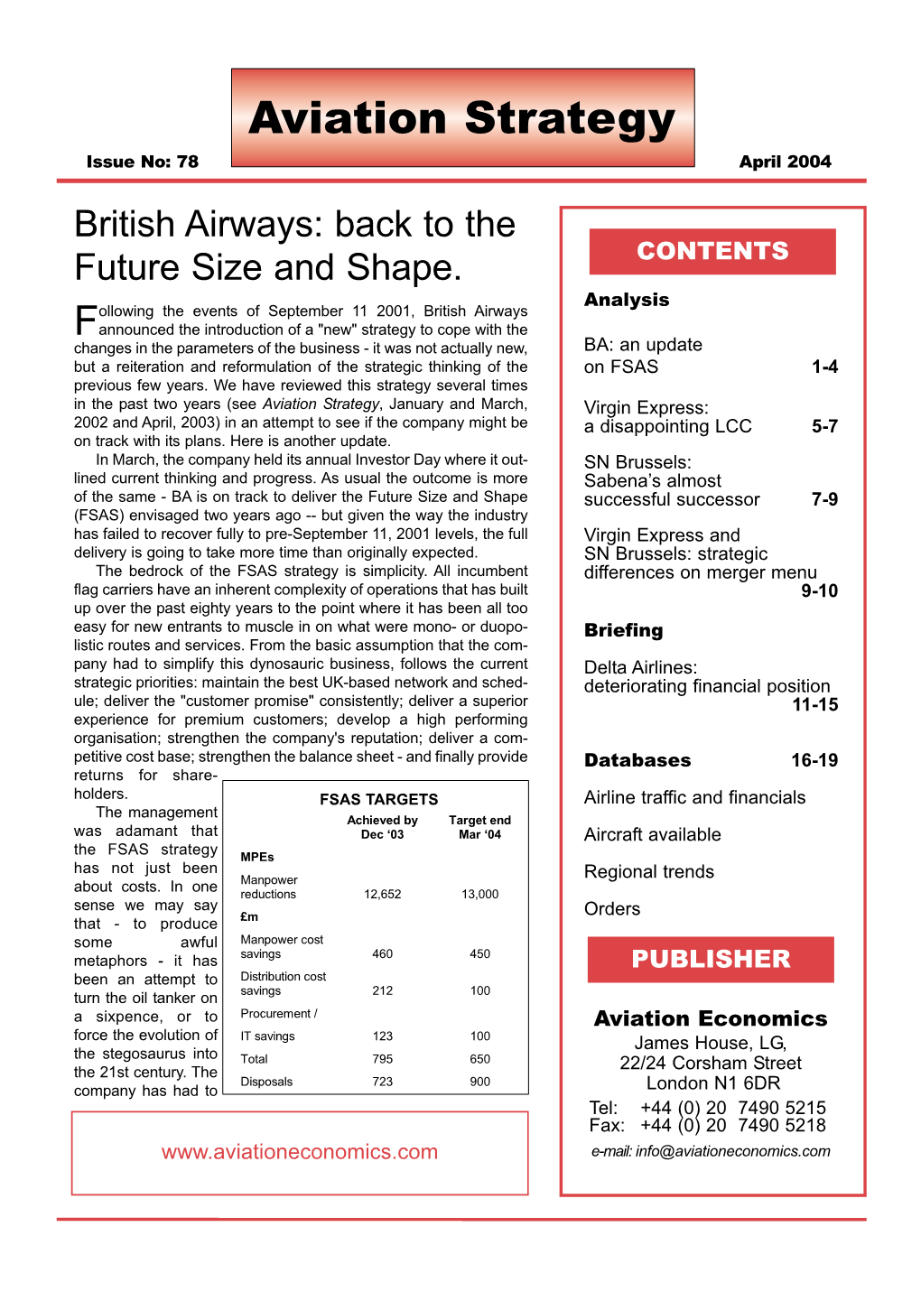 April 2004 British Airways: Back to the Future Size and Shape