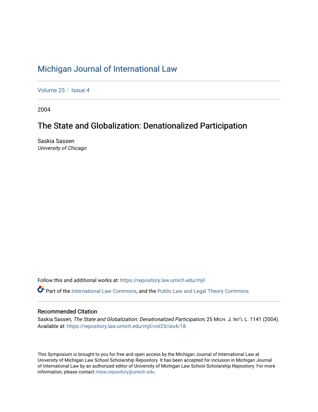 The State and Globalization: Denationalized Participation