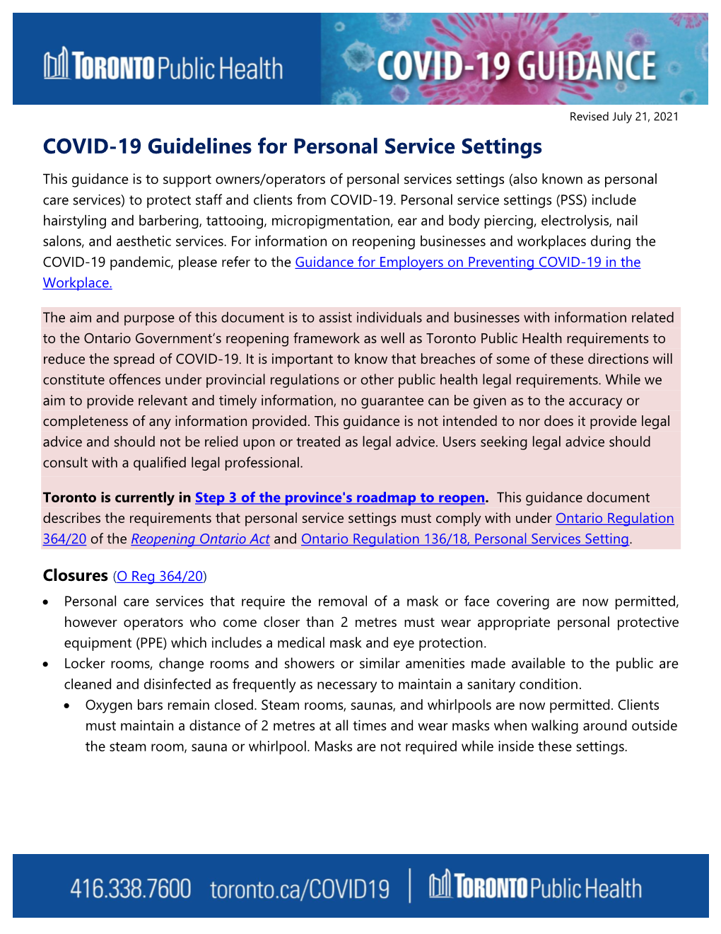 COVID-19 Guidelines for Personal Service Settings
