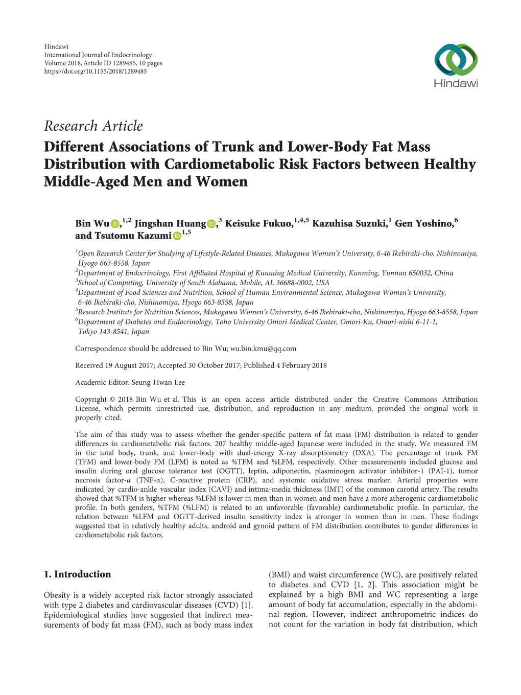 Different Associations of Trunk and Lower-Body Fat Mass Distribution with Cardiometabolic Risk Factors Between Healthy Middle-Aged Men and Women