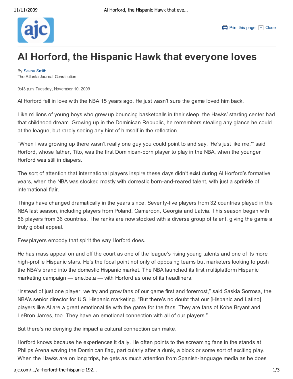 Al Horford, the Hispanic Hawk That Everyone Loves \240| Ajc.Com