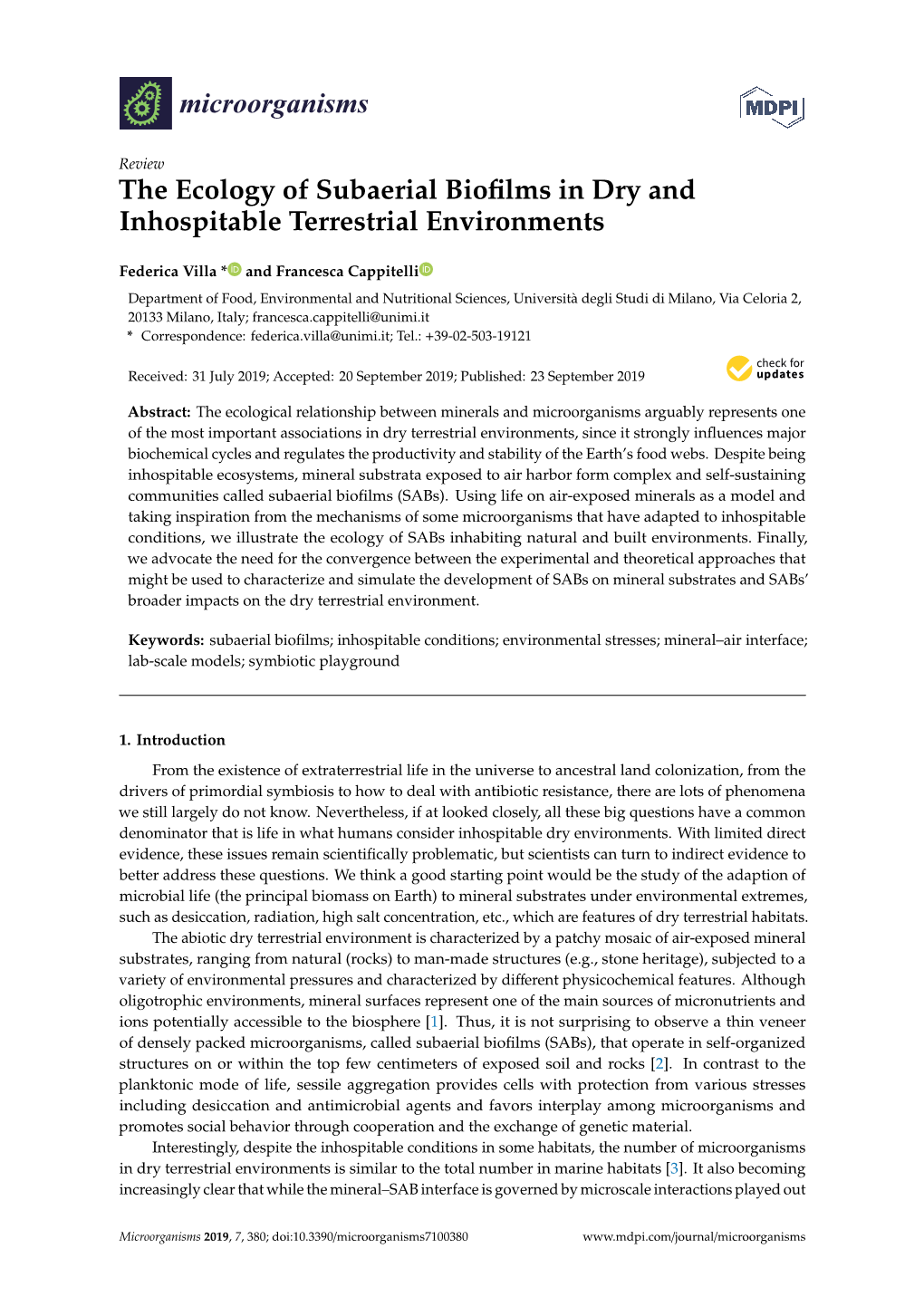 The Ecology of Subaerial Biofilms in Dry and Inhospitable Terrestrial