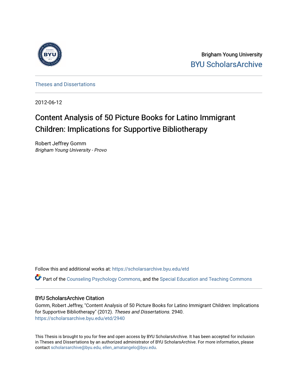 Content Analysis of 50 Picture Books for Latino Immigrant Children: Implications for Supportive Bibliotherapy