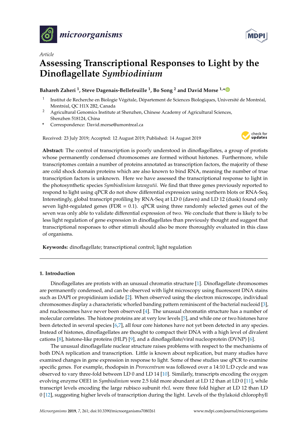 Assessing Transcriptional Responses to Light by the Dinoflagellate