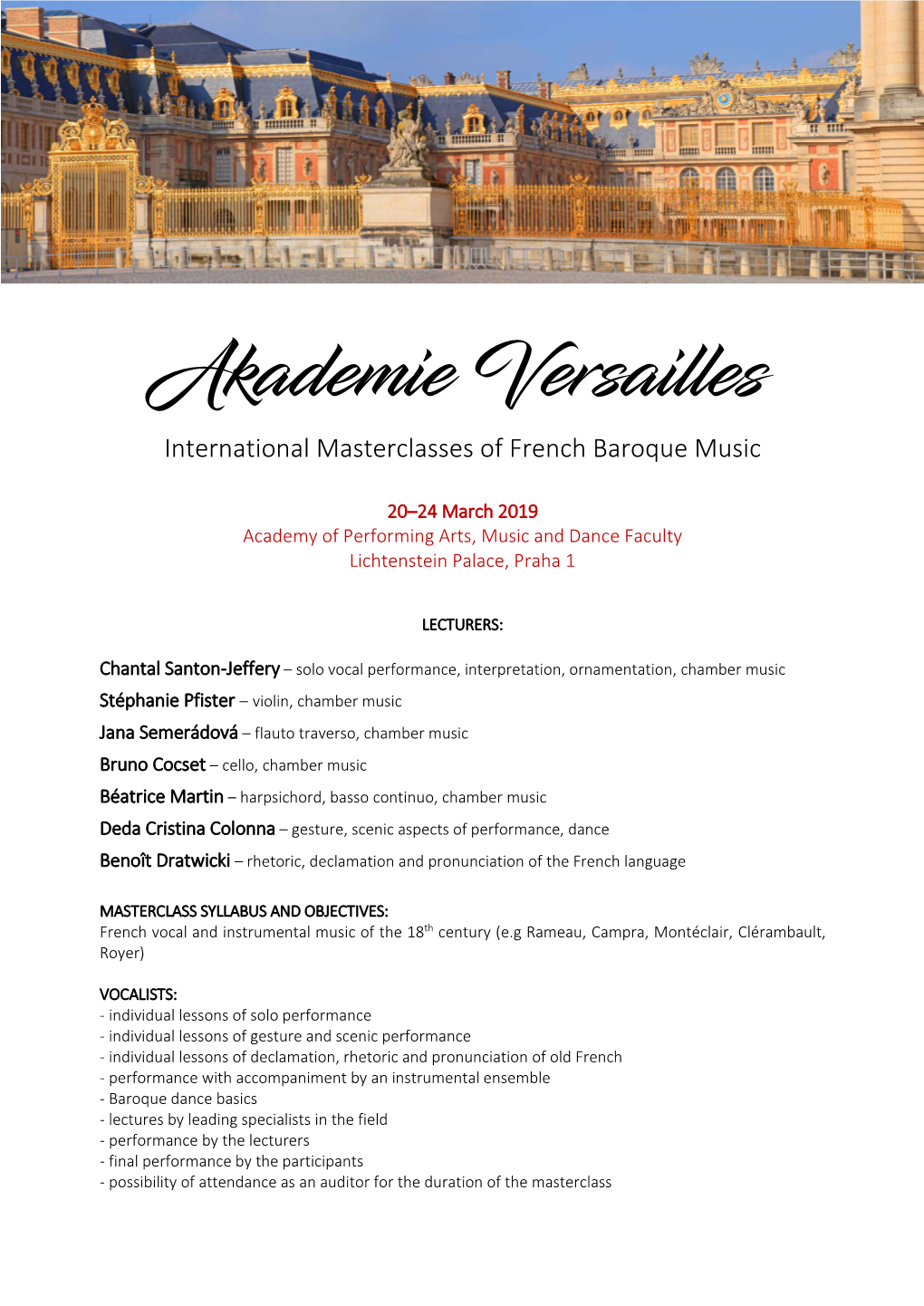 Akademie Versailles International Masterclasses of French Baroque Music