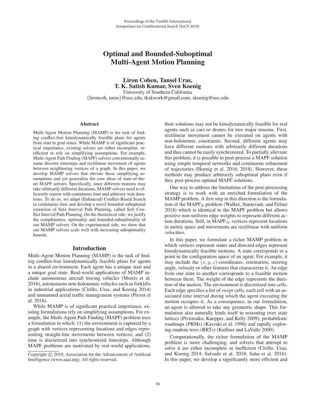 Optimal and Bounded-Suboptimal Multi-Agent Motion Planning