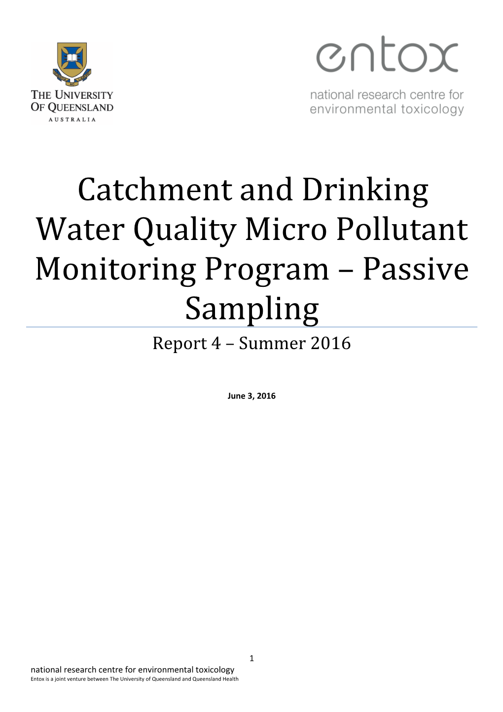 Monitoring of Three SEQ Reservoirs for Organic Contaminants Following The