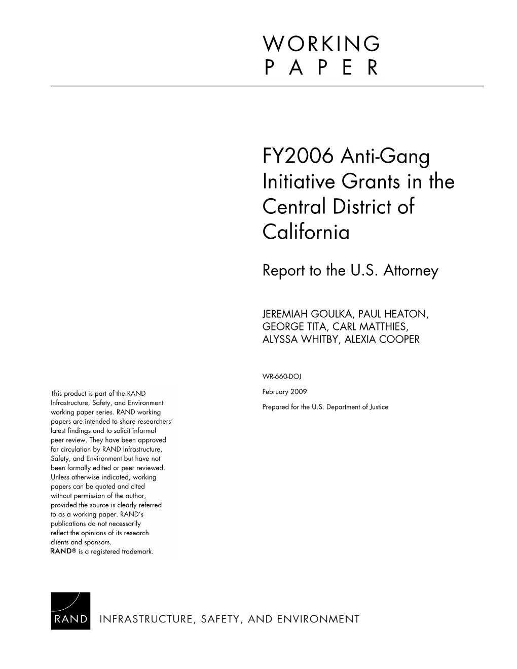 FY2006 Anti-Gang Initiative Grants in the Central District of California