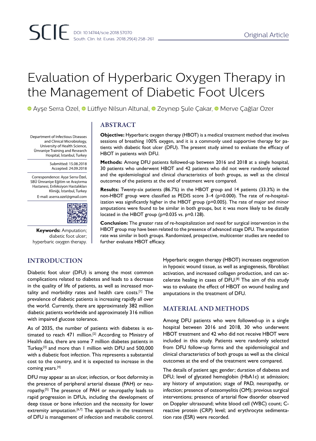 Evaluation of Hyperbaric Oxygen Therapy in the Management of Diabetic Foot Ulcers