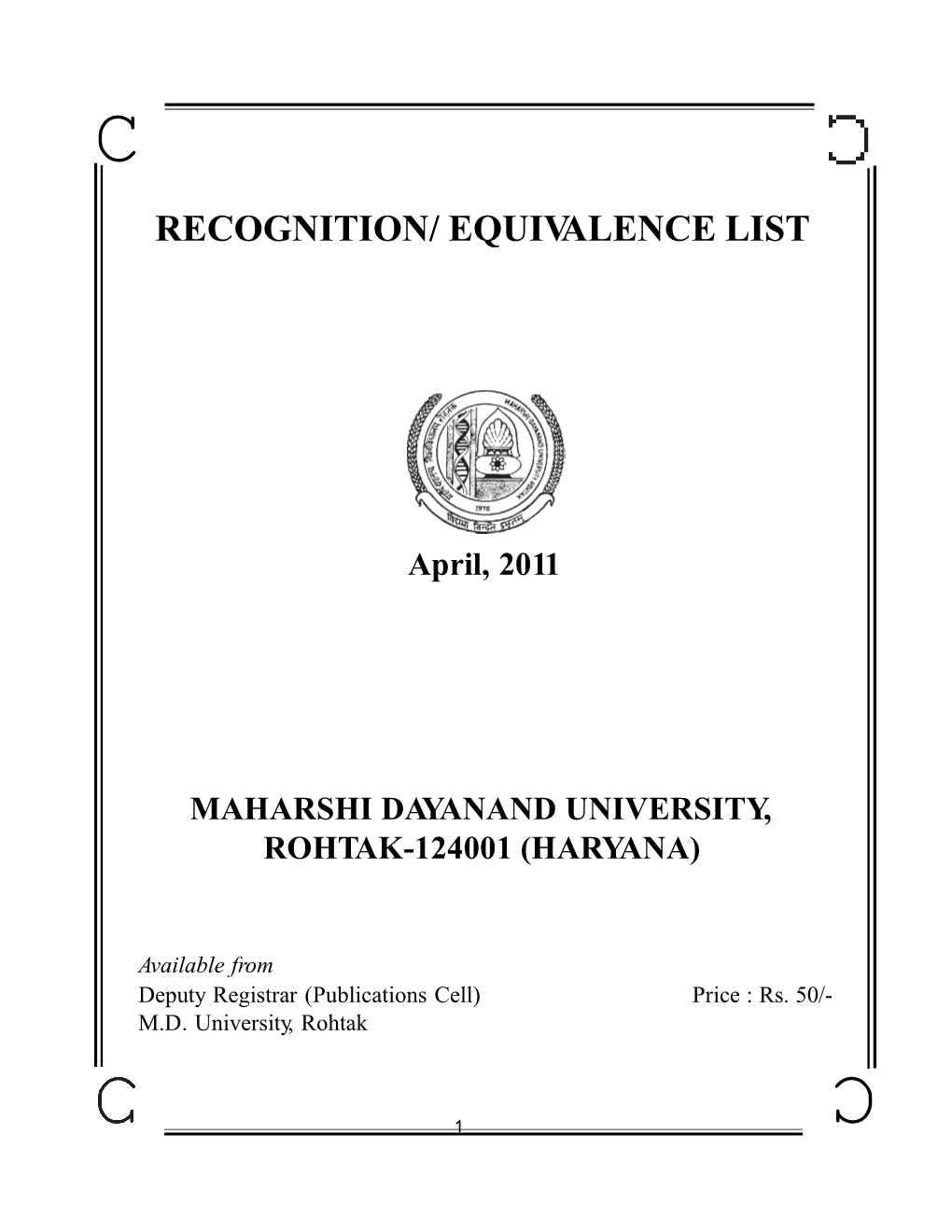 Recognition/ Equivalence List