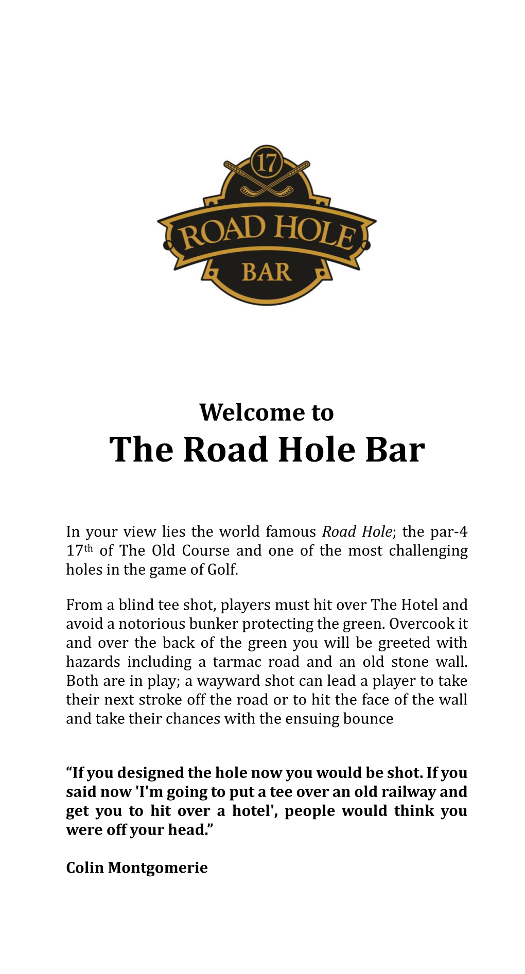 Road Hole Bar Drinks Menu 2009