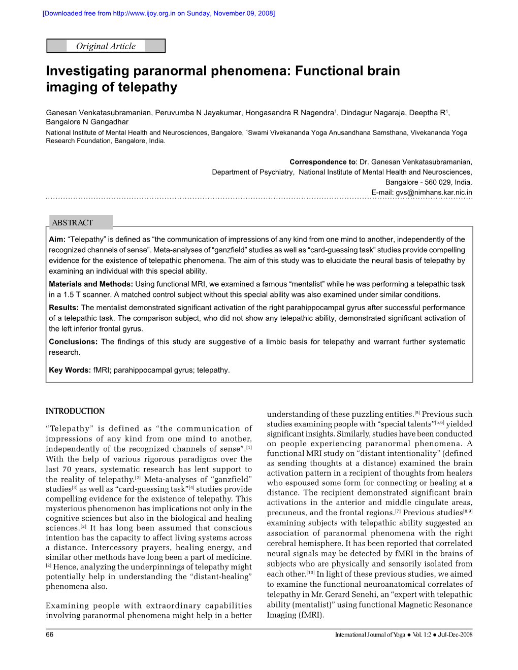 Investigating Paranormal Phenomena: Functional Brain Imaging of Telepathy