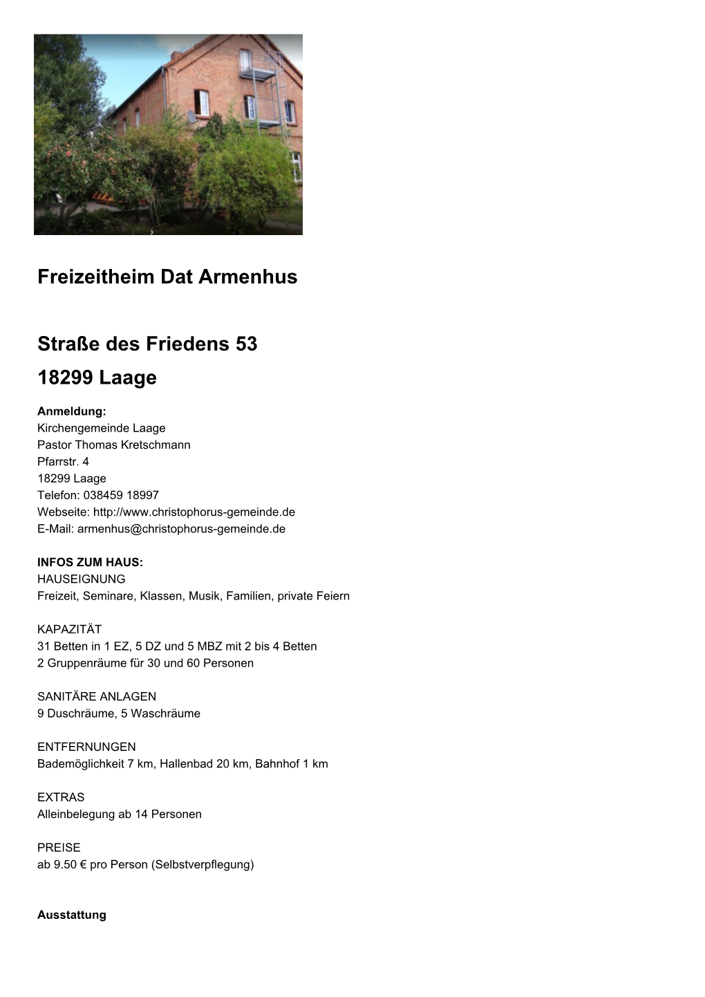 Freizeitheim Dat Armenhus Straße Des Friedens 53 18299 Laage